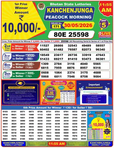 Bhutan Kanchanjunga Morning Result 30 May 2026 - Mobile