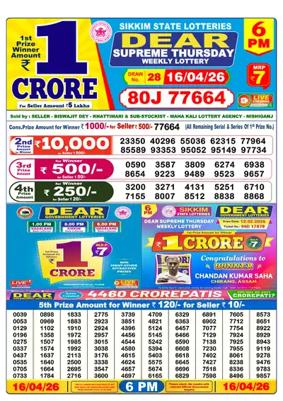 Dear Lottery 6:00 PM Result 16 Apr 2026