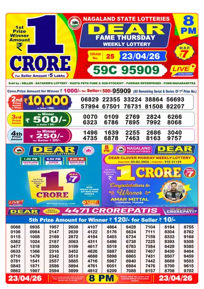 Dear Lottery 8:00 PM Result 23 Apr 2026