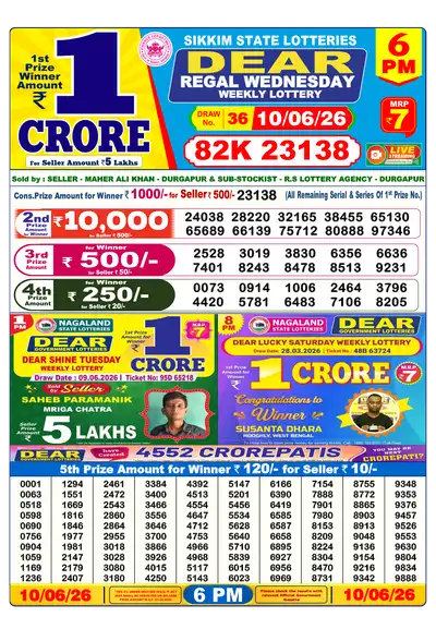 Dear Lottery 6:00 PM Result 10 Jun 2026