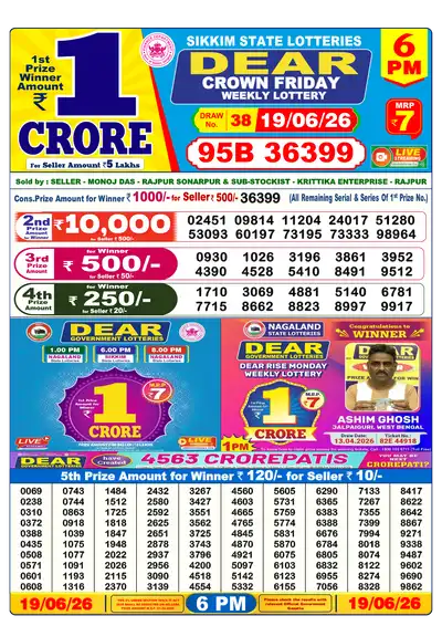 Dear Lottery 6:00 PM Result 19 Jun 2026