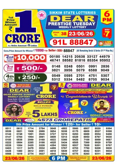 Dear Lottery 6:00 PM Result 23 Jun 2026