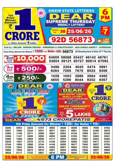 Dear Lottery 6:00 PM Result 25 Jun 2026