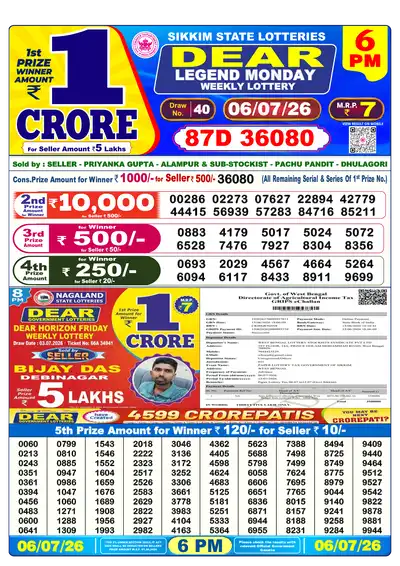 Dear Lottery 6:00 PM Result 06 Jul 2026
