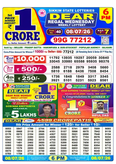 Dear Lottery 6:00 PM Result 08 Jul 2026