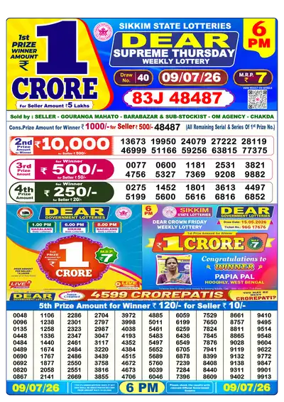 Dear Lottery 6:00 PM Result 09 Jul 2026