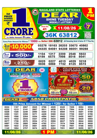 Dear Lottery 1:00 PM Result 11 Aug 2026