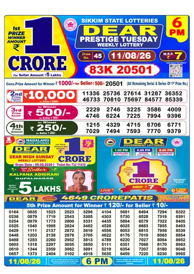 Dear Lottery 6:00 PM Result 11 Aug 2026