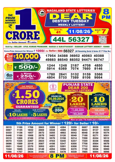 Dear Lottery 8:00 PM Result 11 Aug 2026