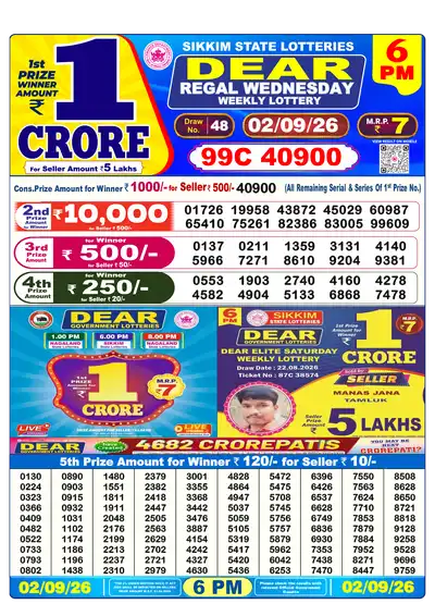 Dear Lottery 6:00 PM Result 02 Sep 2026