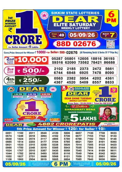 Dear Lottery 6:00 PM Result 05 Sep 2026