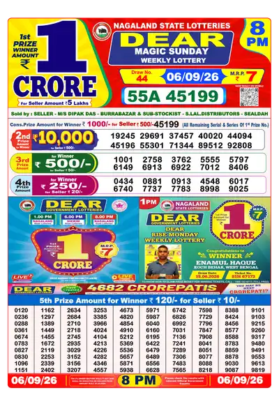 Dear Lottery 8:00 PM Result 06 Sep 2026