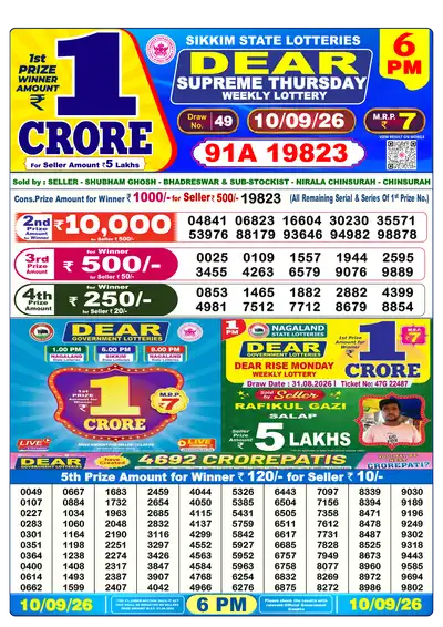 Dear Lottery 6:00 PM Result 10 Sep 2026