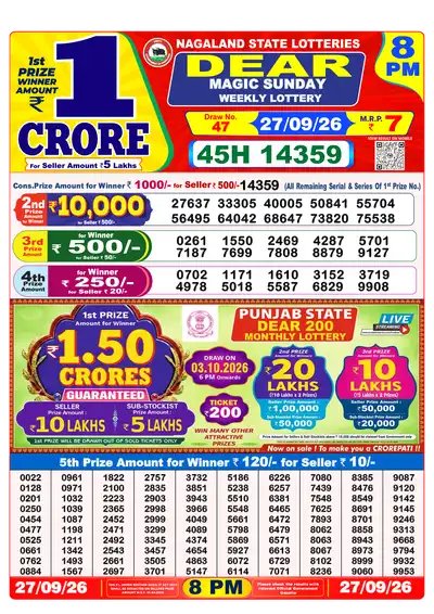 Dear Lottery 8:00 PM Result 27 Sep 2026