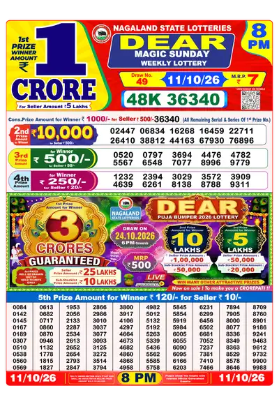 Dear Lottery 8:00 PM Result 11 Oct 2026