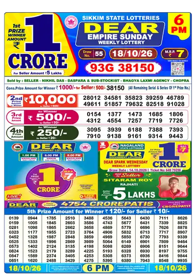 Dear Lottery 6:00 PM Result 18 Oct 2026
