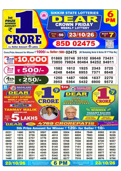 Dear Lottery 6:00 PM Result 23 Oct 2026