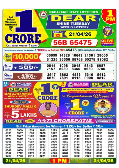 Dhankesari Lottery 1:00 PM Result 21 Apr 2026