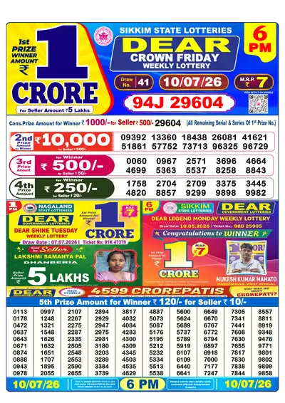 Dhankesari Lottery 6:00 PM Result 10 Jul 2026