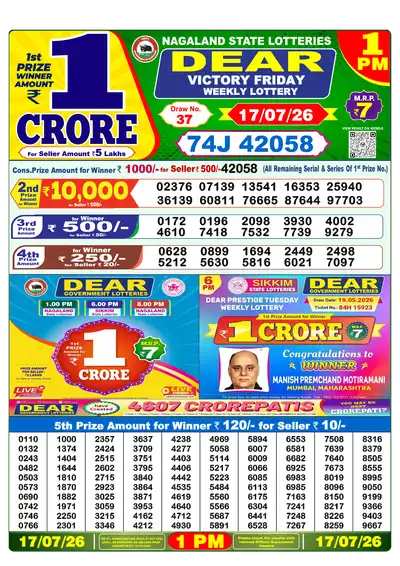 Dhankesari Lottery 1:00 PM Result 17 Jul 2026