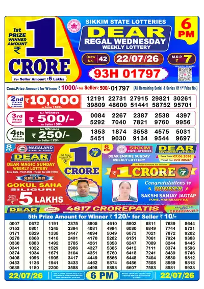 Dhankesari Lottery 6:00 PM Result 22 Jul 2026