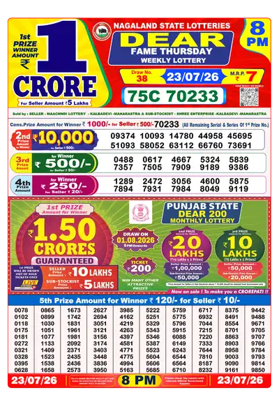 Dhankesari Lottery 8:00 PM Result 23 Jul 2026