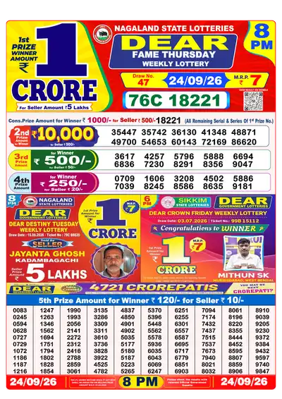 Dhankesari Lottery 8:00 PM Result 24 Sep 2026