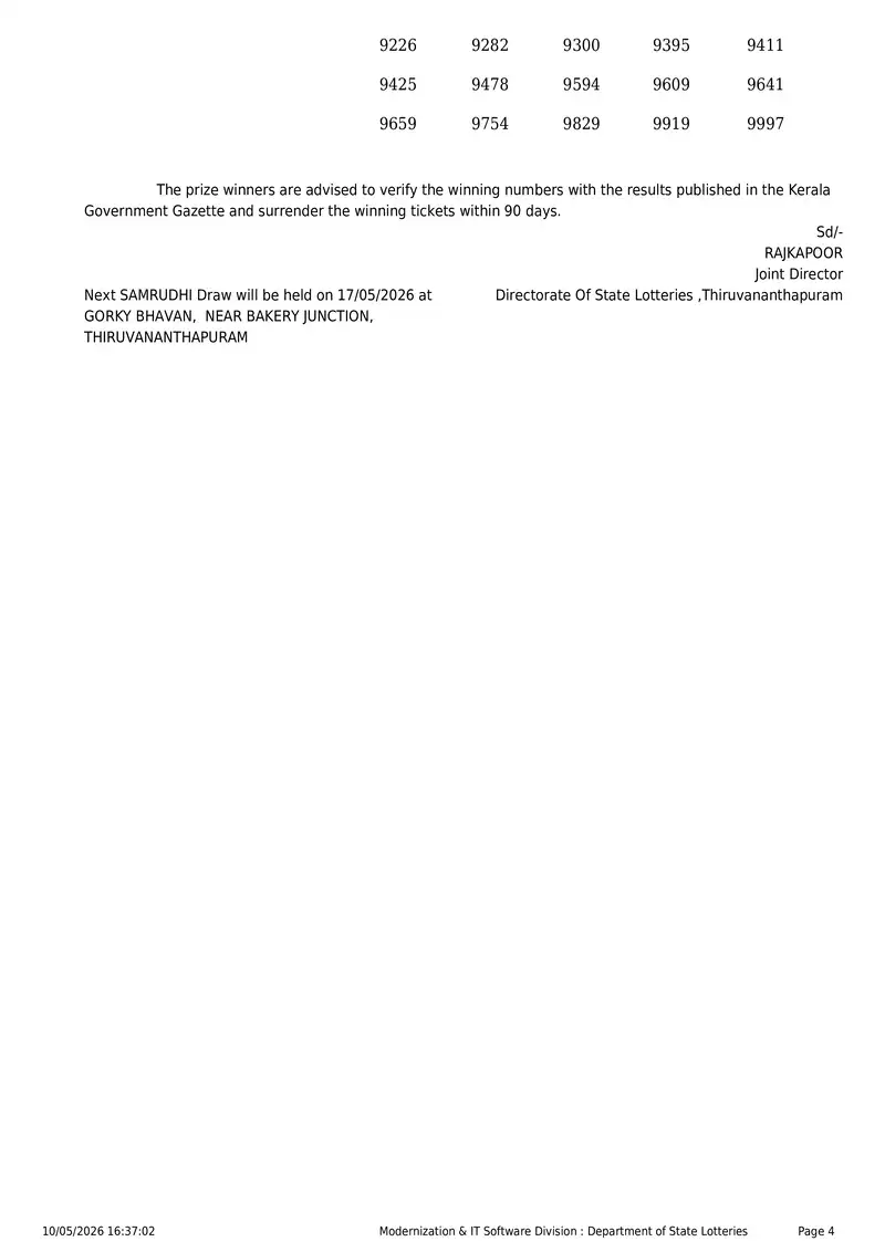 Kerala State Lottery Result 10 May 2026 Page 4