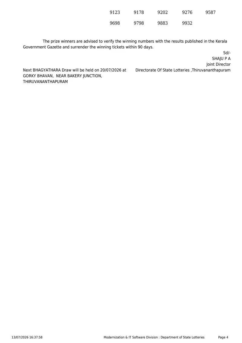 Kerala State Lottery Result 13 July 2026 Page 4