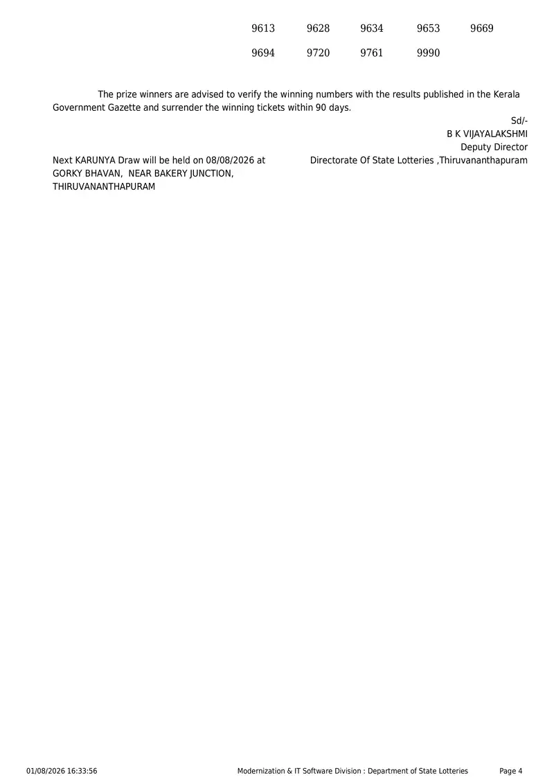Kerala State Lottery Result 01 August 2026 Page 4