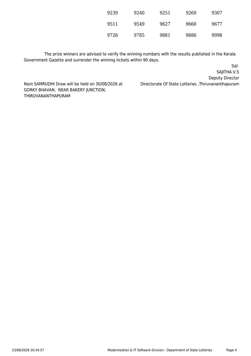 Kerala State Lottery Result 23 August 2026 Page 4