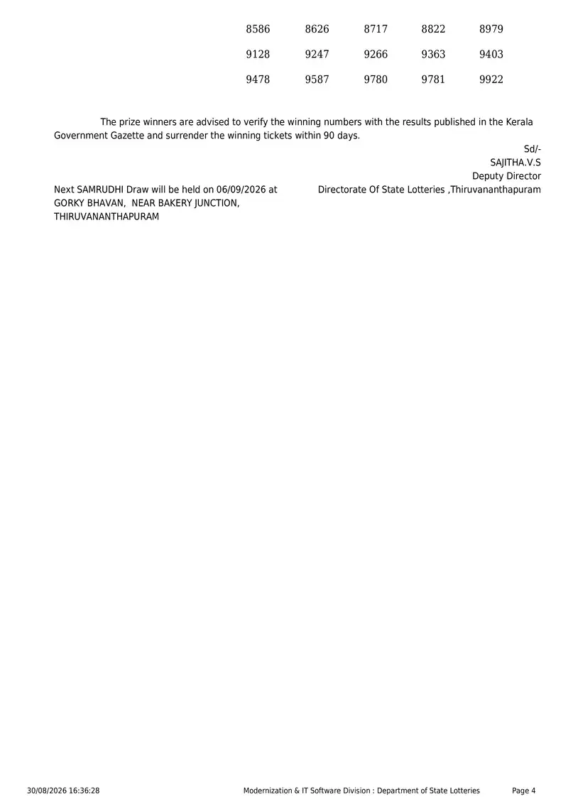 Kerala State Lottery Result 30 August 2026 Page 4