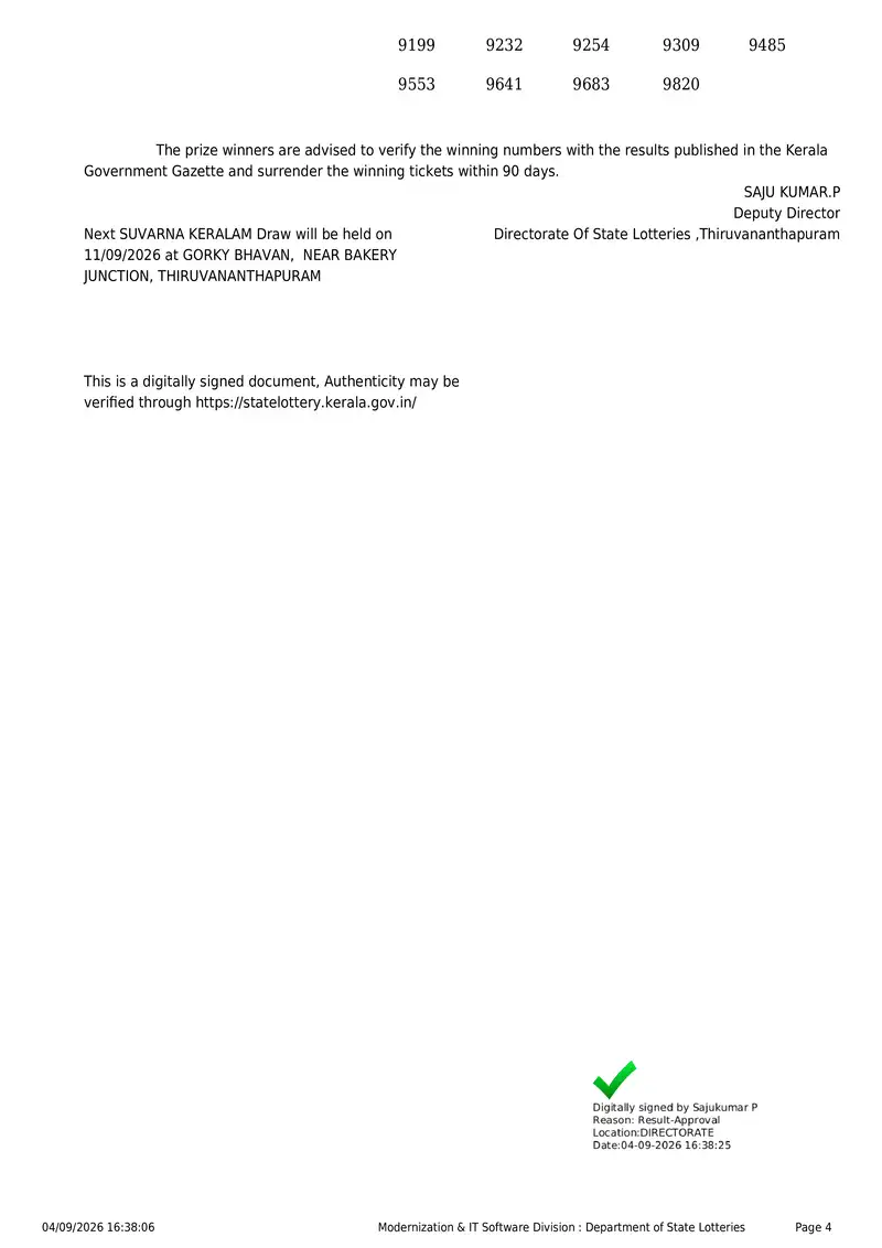 Kerala State Lottery Result 04 September 2026 Page 4