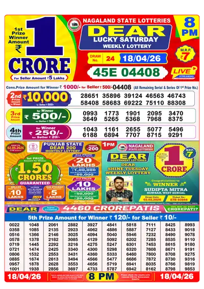 Lottery Sambad 8PM Result 18 April 2026 - Mobile