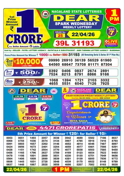 Lottery Sambad 1PM Result 22 April 2026 - Mobile