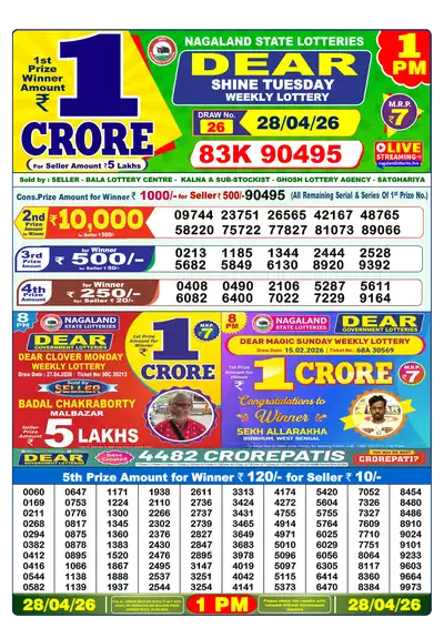 Lottery Sambad 1PM Result 28 April 2026 - Mobile