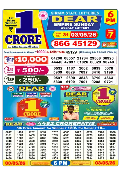 Lottery Sambad 6PM Result 03 May 2026 - Mobile