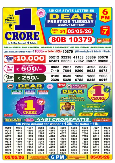 Lottery Sambad 6PM Result 05 May 2026 - Mobile