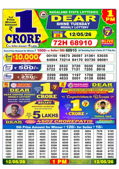 Lottery Sambad 1PM Result 12 May 2026 - Mobile
