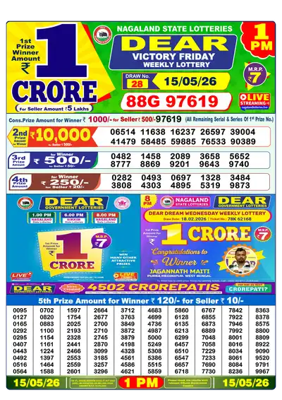Lottery Sambad 1PM Result 15 May 2026 - Mobile