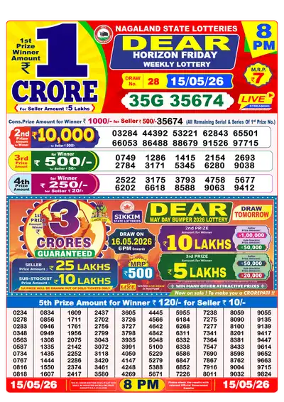 Lottery Sambad 8PM Result 15 May 2026 - Mobile