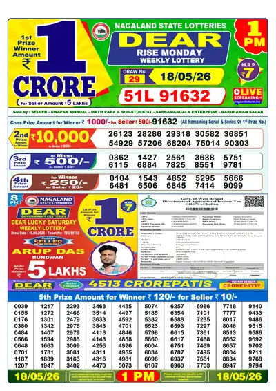 Lottery Sambad 1PM Result 18 May 2026 - Mobile