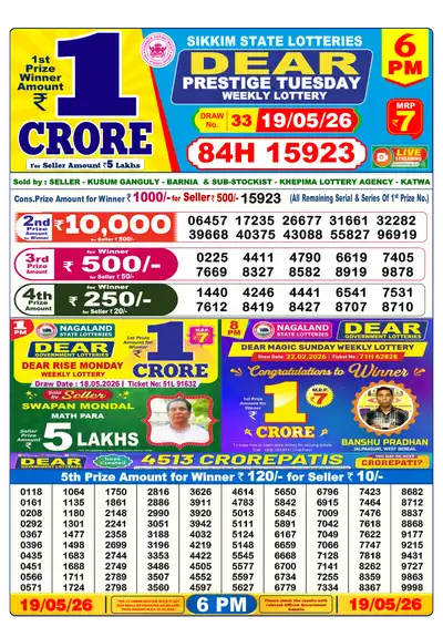 Lottery Sambad 6PM Result 19 May 2026 - Mobile