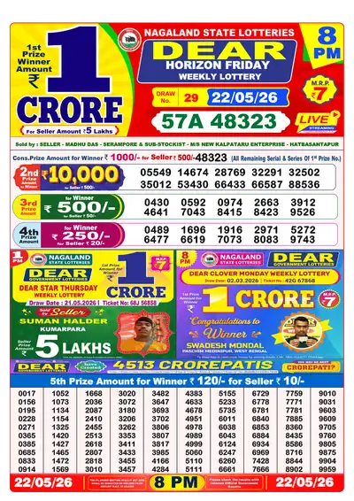 Lottery Sambad 8PM Result 22 May 2026 - Mobile