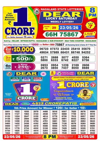 Lottery Sambad 8PM Result 23 May 2026 - Mobile