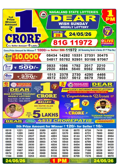 Lottery Sambad 1PM Result 24 May 2026 - Mobile