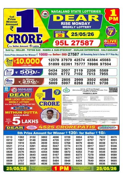 Lottery Sambad 1PM Result 25 May 2026 - Mobile