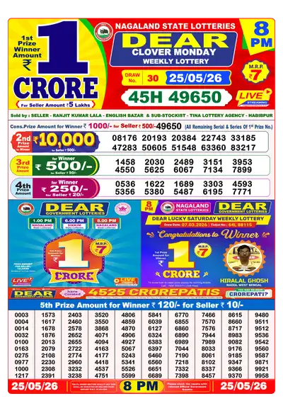 Lottery Sambad 8PM Result 25 May 2026 - Mobile