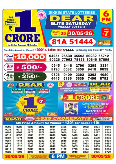 Lottery Sambad 6PM Result 30 May 2026 - Mobile