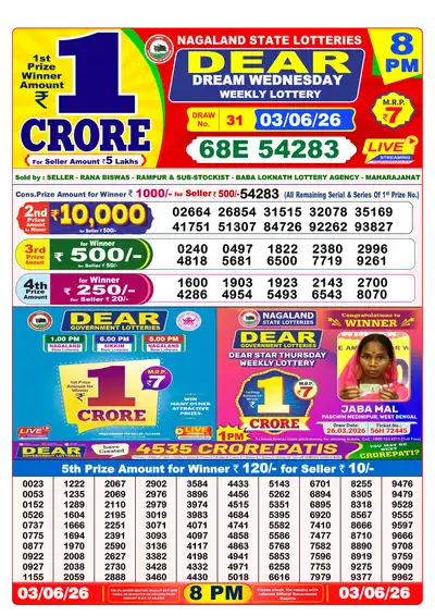 Lottery Sambad 8PM Result 03 June 2026 - Mobile